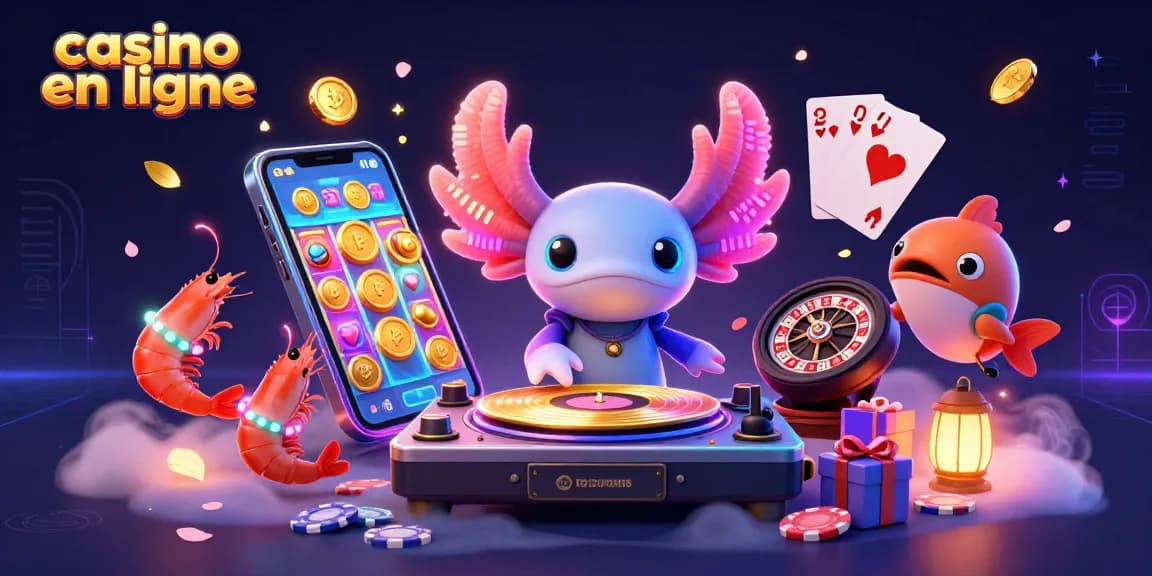 Jouez au casino en ligne avec une expérience immersive grâce à un DJ axolotl coloré et des jeux éclatants.