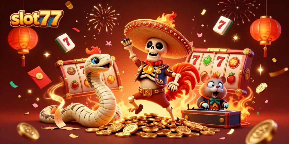 Win big in slot777 with vibrant 3D casino characters celebrating and playing!