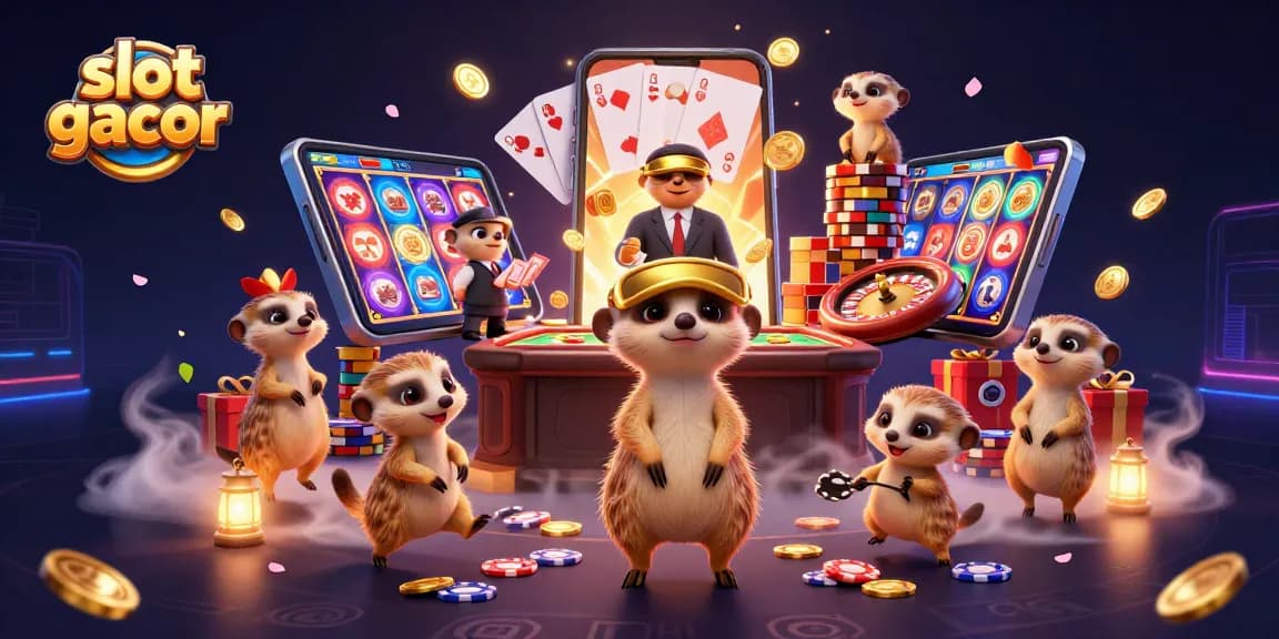 Experience slot gacor excitement with these lively meerkats in a dynamic casino scene.