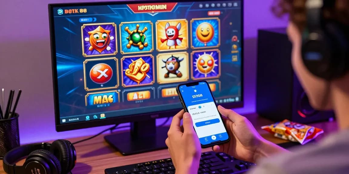 Pengguna BATIK88 melakukan deposit cepat dengan antusias, dikelilingi oleh visual game online yang cerah.