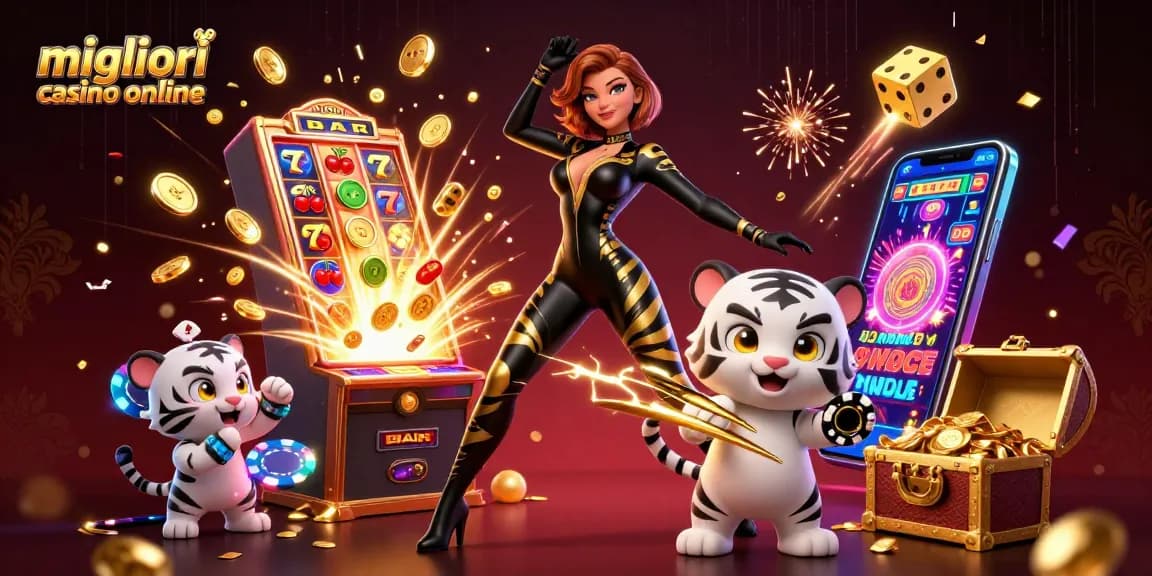 Scopri il brivido dei migliori casino online con la nostra vivace illustrazione 3D, che mostra l'eccitazione e l'energia del casino.