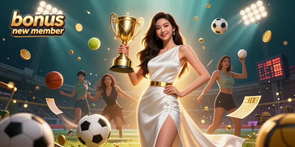 Engage with the excitement of bonus new member promotions featuring sports betting elements and a victorious atmosphere.