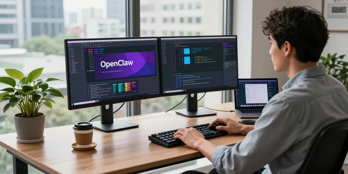 Developer coding on OpenClaw software at modern workspace
