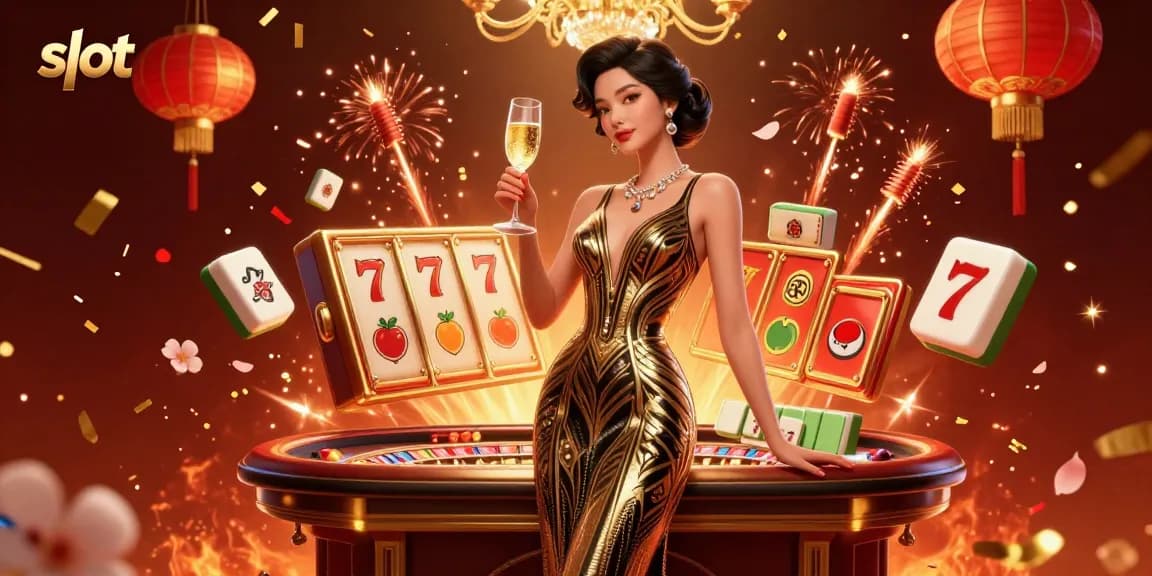 Experience the thrill of slot games with exciting reels and dynamic elements swirling around.