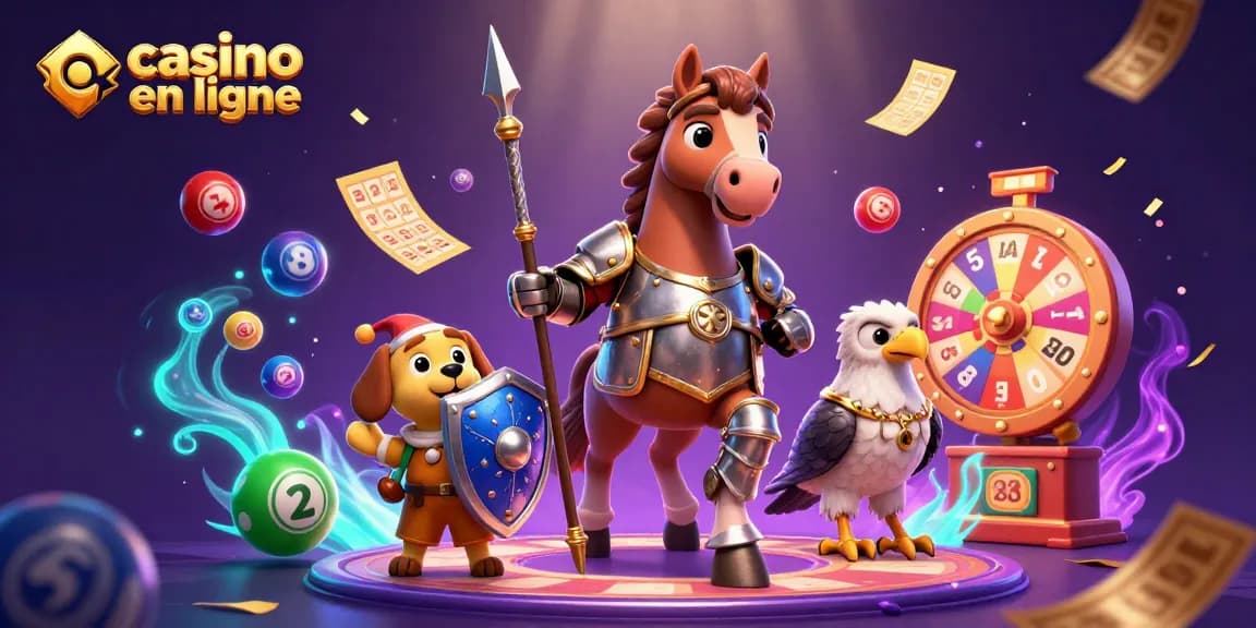Ajouter des jeux de casino en ligne avec des personnages et des éléments vibrants à l'illustration dynamique.