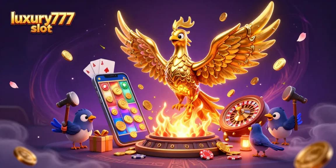 Experience the thrills of luxury777 slot with golden phoenix and vibrant casino elements.