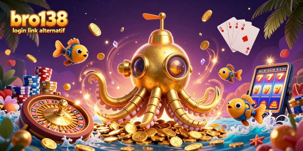 Engage with bro138 login link alternatif for thrilling slot gameplay in a vivid 3D casino scene
