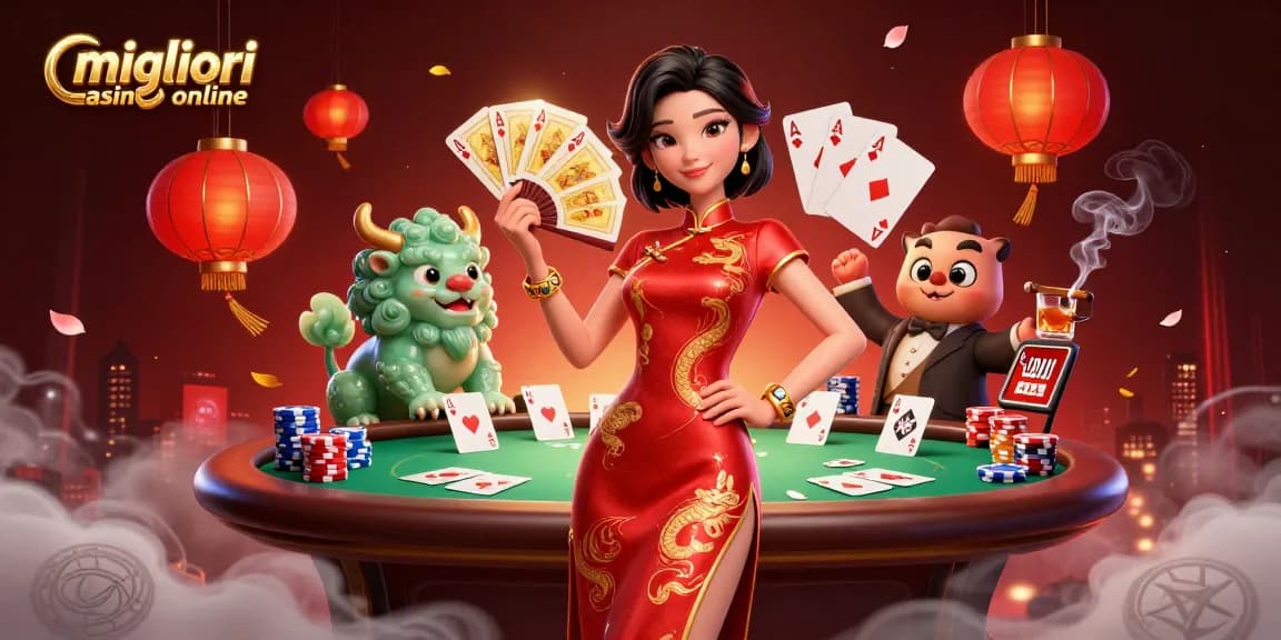 Vivi l'emozione nei migliori casino online con una donna elegante e vivaci elementi di gioco.