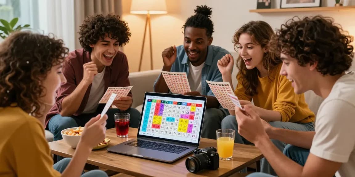 Diana4D, teman-teman berkumpul di ruang tamu menganalisis angka togel dengan semangat.