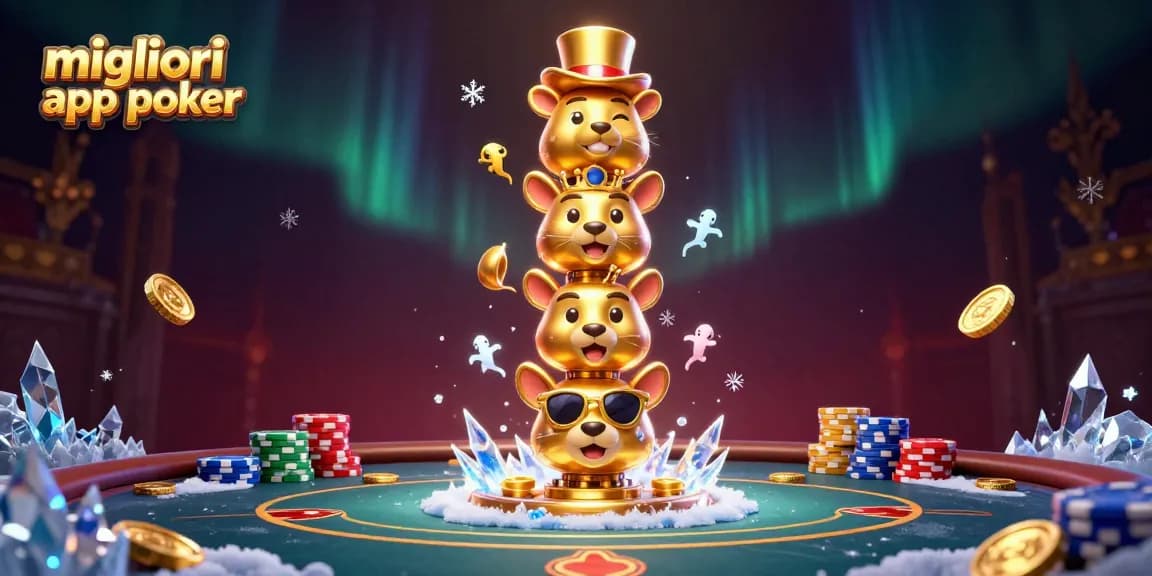 Migliori app poker in un'illustrazione 3D dinamica con tabelle da poker e gettoni