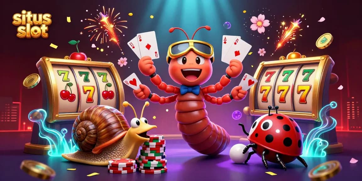 Engage in the excitement of situs slot with a vibrant 3D casino scene filled with rich elements and characters.