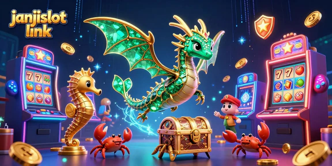 Engage with the janjislot link using colorful slot machines and dynamic casino elements in a 3D fantasy scene.
