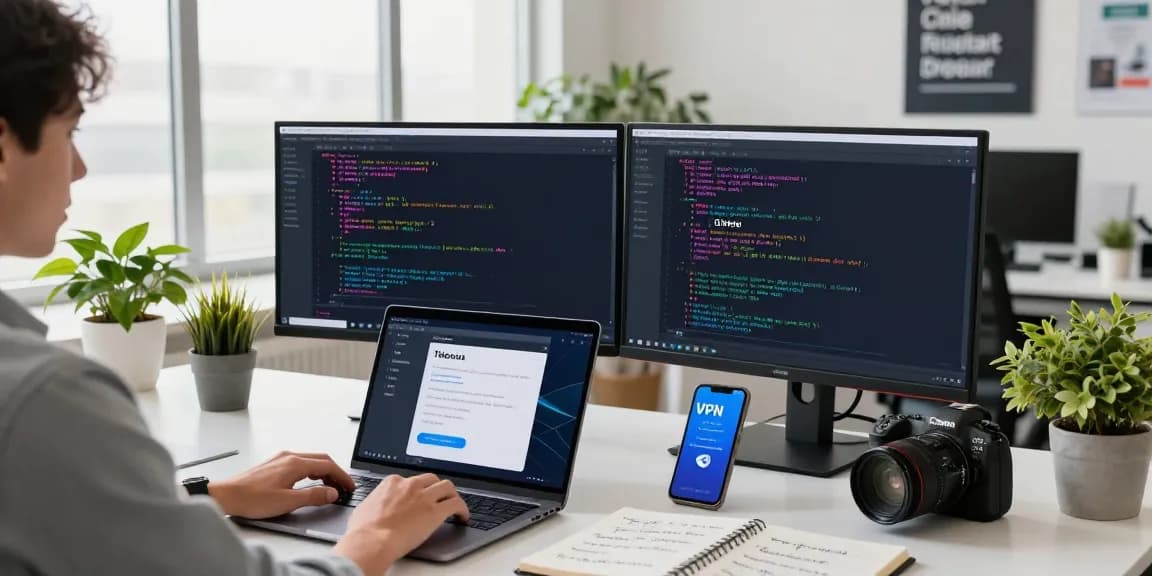 Explore telegram china FAQ on a tech workspace with Telegram app and VPN settings.