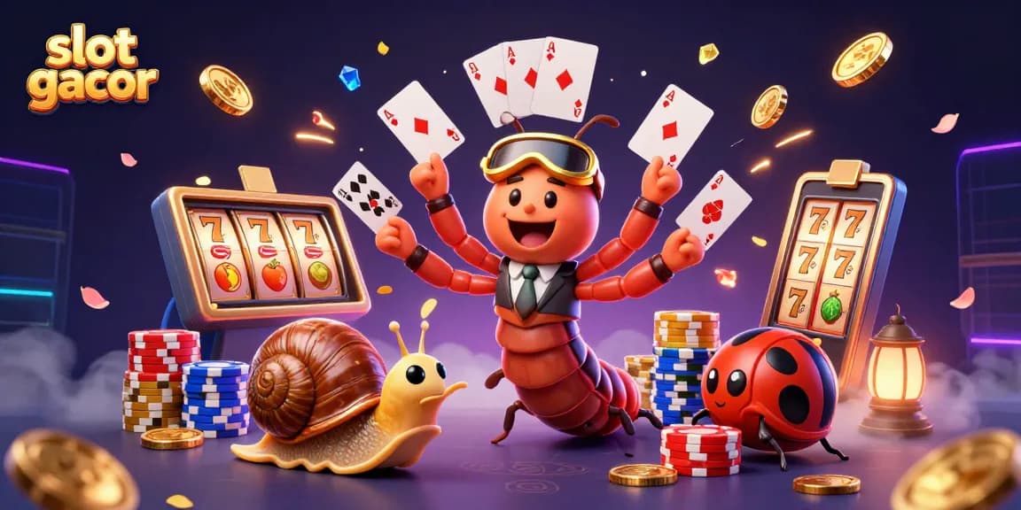 Slot gacor dengan dealer unik, koin emas bertebaran, dan suasana kasino yang meriah.