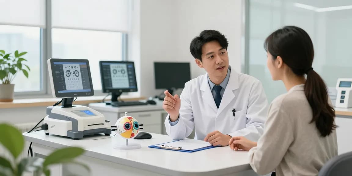 Vision Correction consultation at SNU Eye Clinic with a doctor and patient emphasizing personalized care.