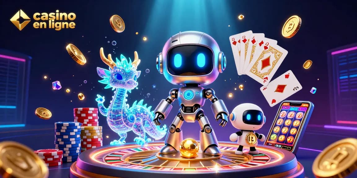 Profitez du casino en ligne avec un robot futuriste et un dragon holographique