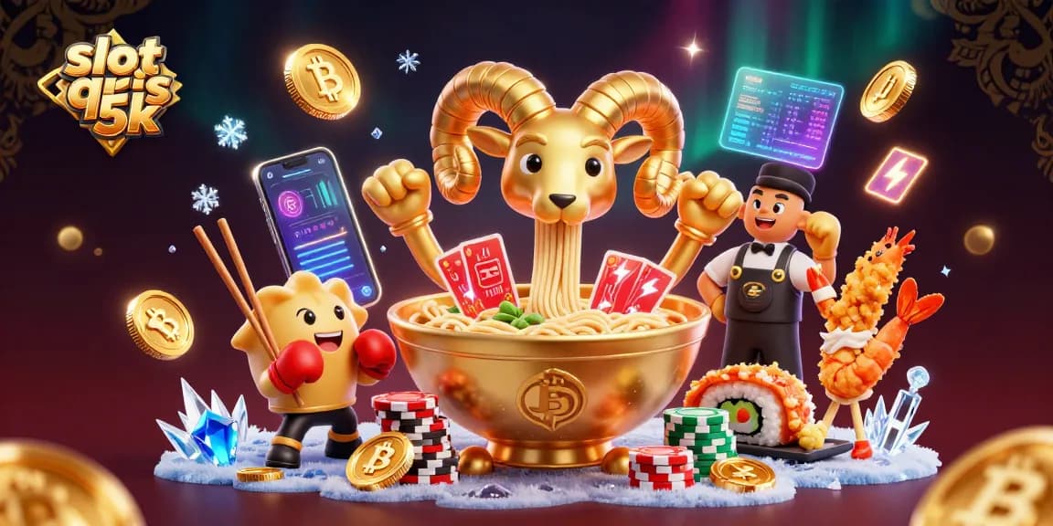 Spin and win with slot qris 5k, featuring vibrant characters and glowing crypto elements.