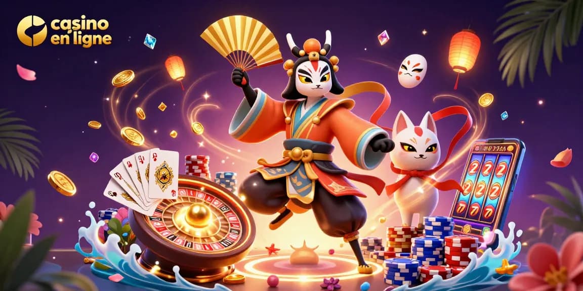 Plongez dans l'univers du casino en ligne avec un guerrier kabuki et des éléments de jeu riches.