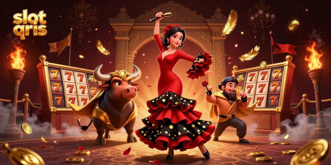 Spin the exciting slot qris reels with golden coins and vibrant characters in this thrilling casino scene.