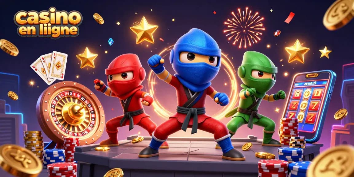 Vivez l'excitation avec un casino en ligne mettant en vedette une équipe dynamique de caméléons ninjas et des éléments de jeu.