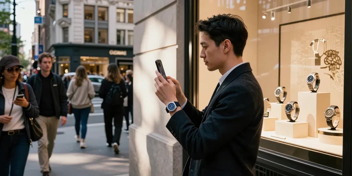 Fashion enthusiast showcasing stylish clone watches in a vibrant urban setting.
