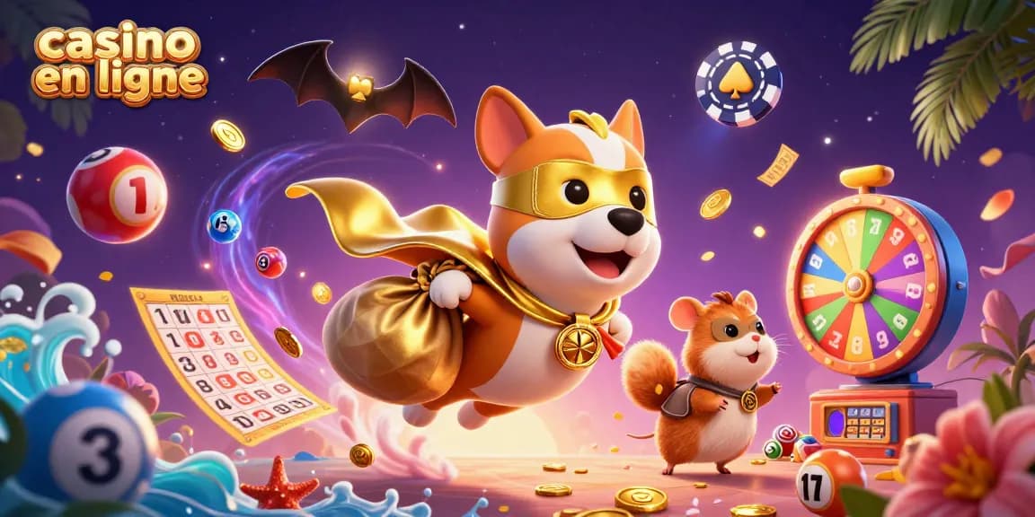 Vivez un divertissement palpitant au casino en ligne avec un chien super-héros et des éléments de jeu vibrants.