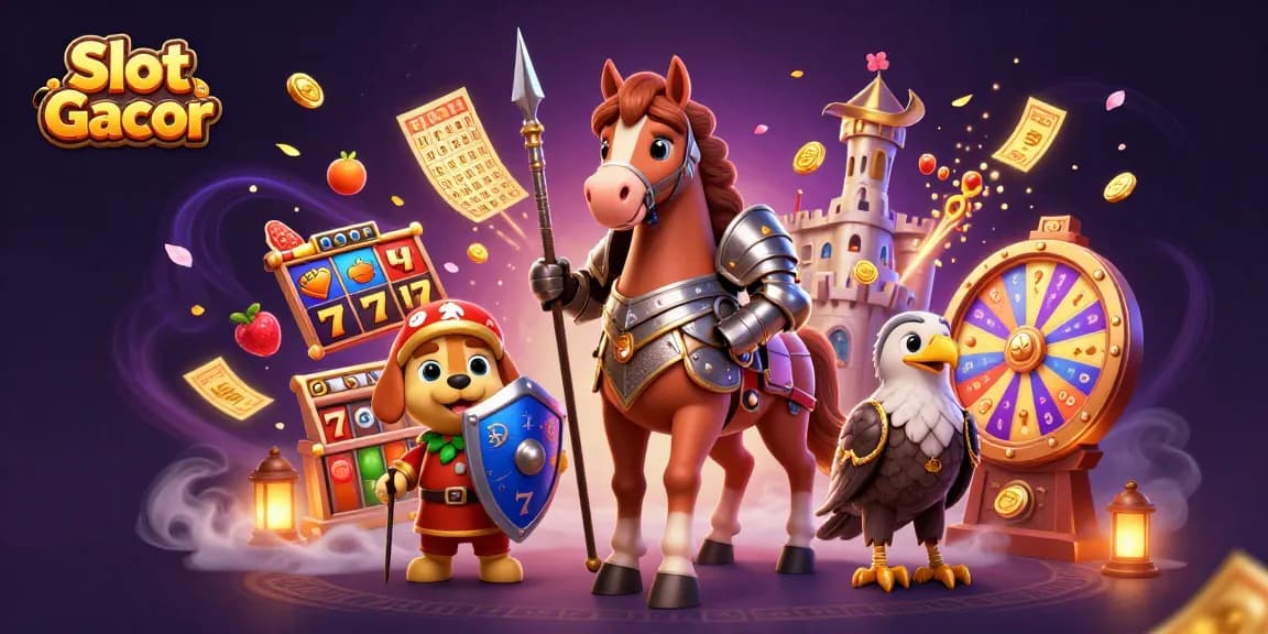 Join the fun with Slot Qris Gacor as knights and magical elements spin the reels in this vibrant gaming scene.