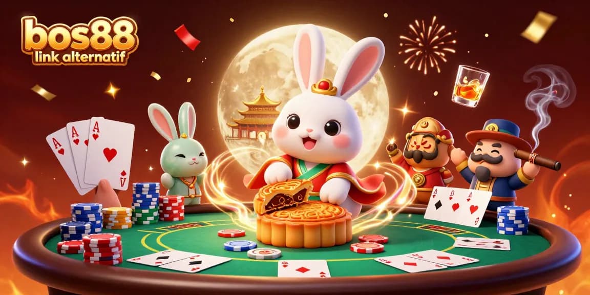 Engage with the exciting world of gambling at bos88 link alternatif featuring playful moon rabbits and poker elements.