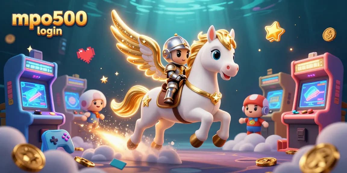 Experience the excitement of mpo500 login with a celestial knight and a golden horse in a vibrant casino scene.