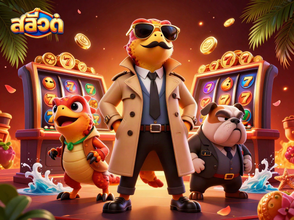 Engaging scene with raptors in a trench coat entering a VIP lounge showcasing slot games สล็อต excitement.