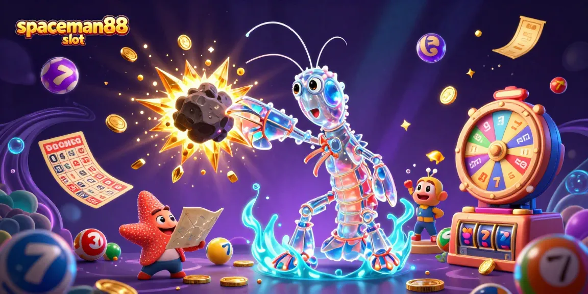 Spin into action with spaceman88 slot, featuring vibrant characters and casino elements in a stellar showdown.