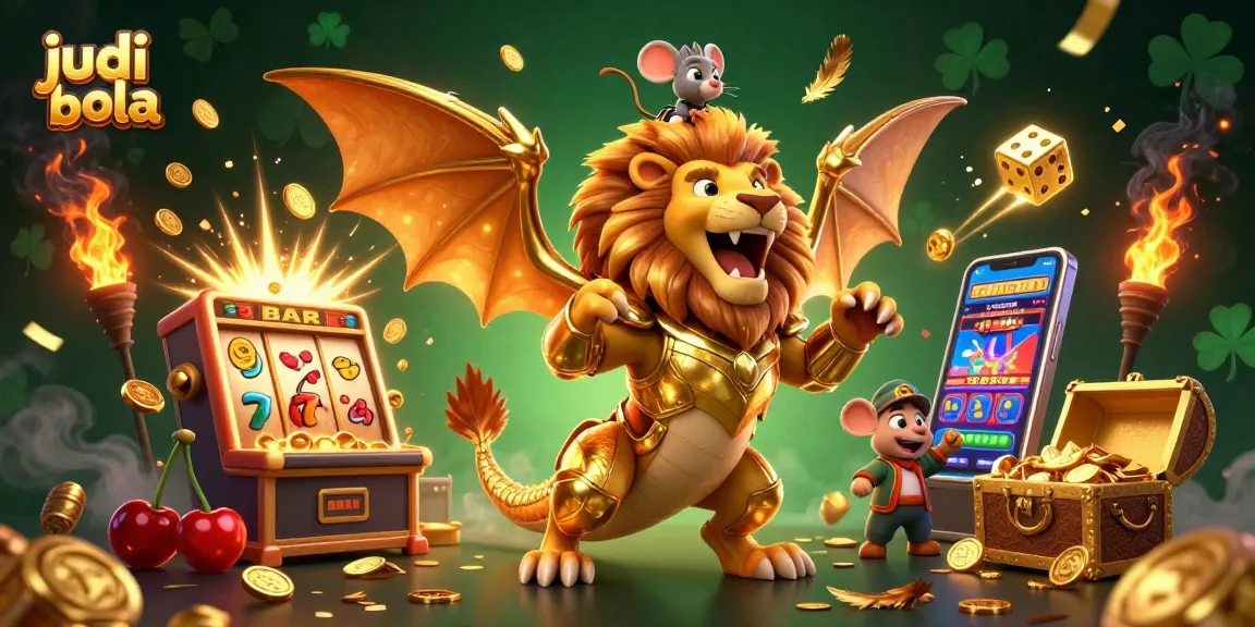 Experience thrilling judi bola action with a roaring chimera and a lucky mouse jockey amidst a jackpot explosion.