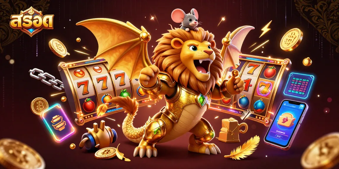 Experience excitement with สล็อต as a chimera with gold armor and crypto elements fill the scene.