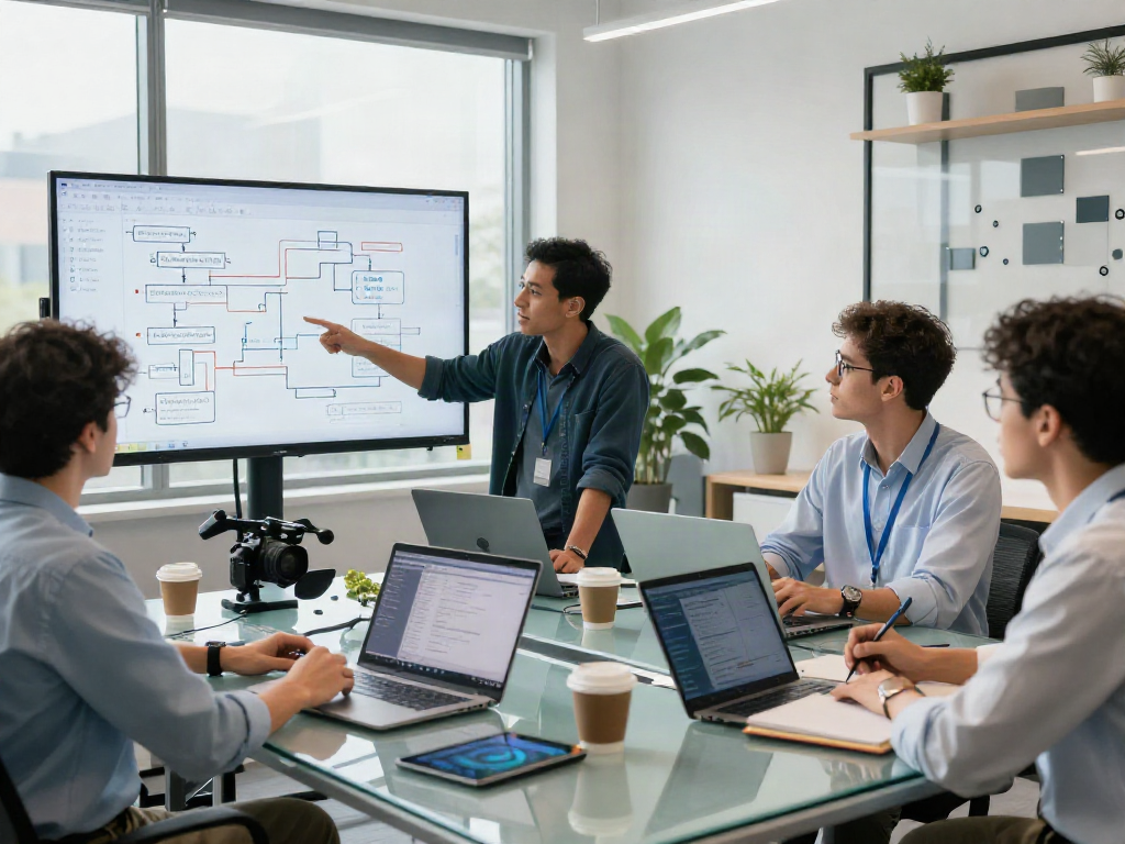 Team collaborating on a document fraud detection solution in a modern office.