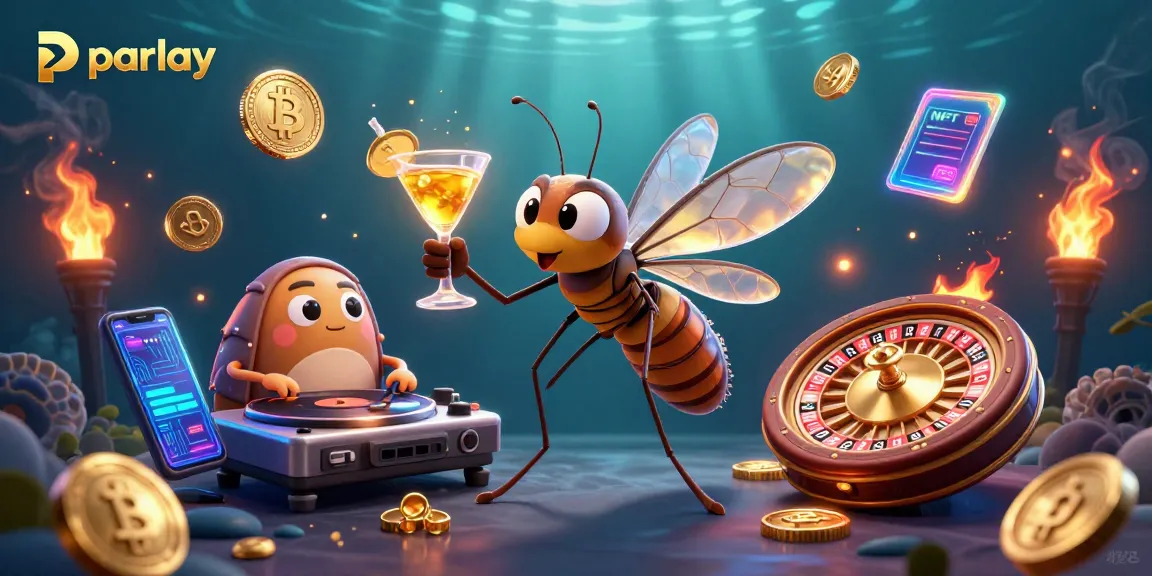 Betting on parlay with a 3D cartoon character holding a golden cocktail in a vibrant casino scene.