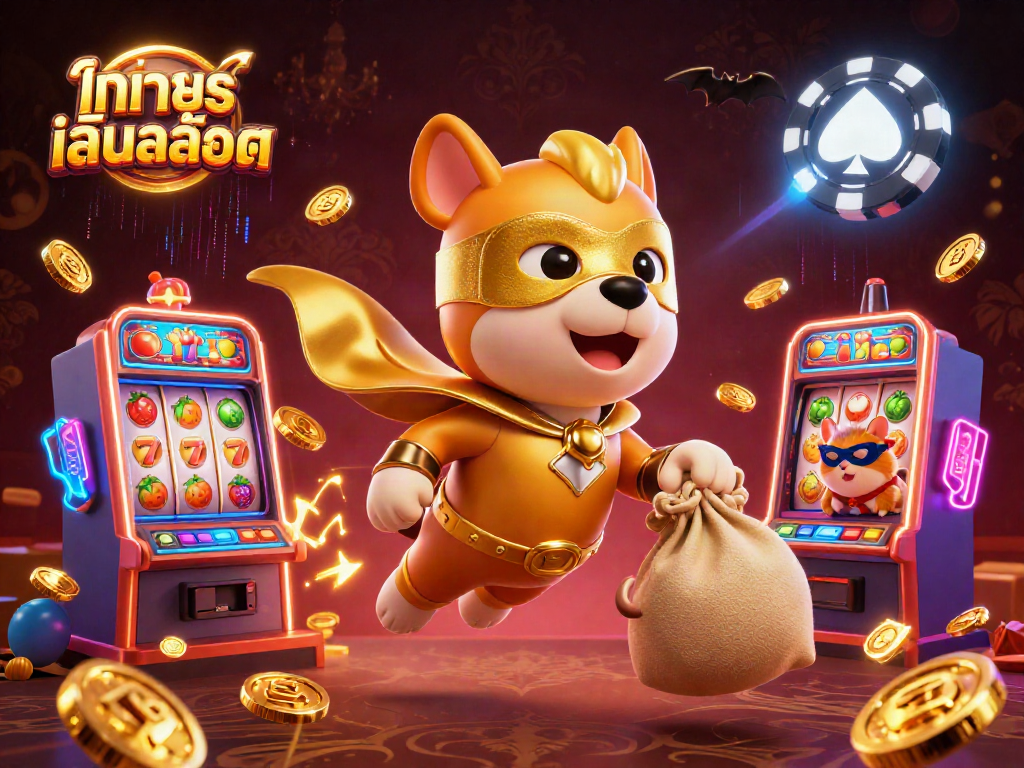 Play ทดลองเล่นสล็อต with vibrant slot machines and characters in a dynamic casino scene.