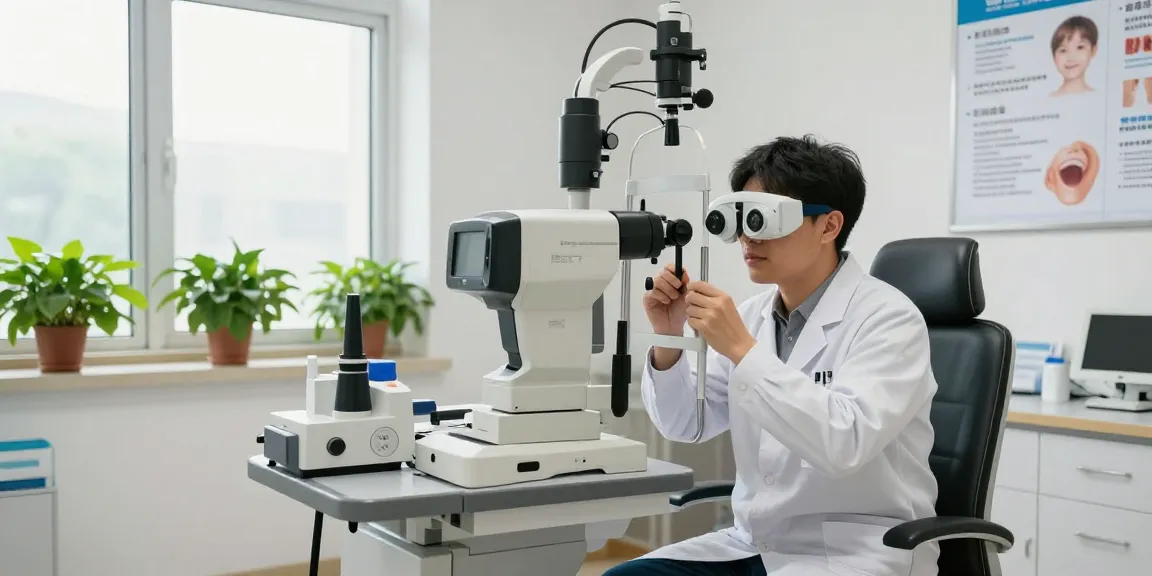 Ophthalmologist performing SMILE procedure evaluation in a modern eye care clinic.