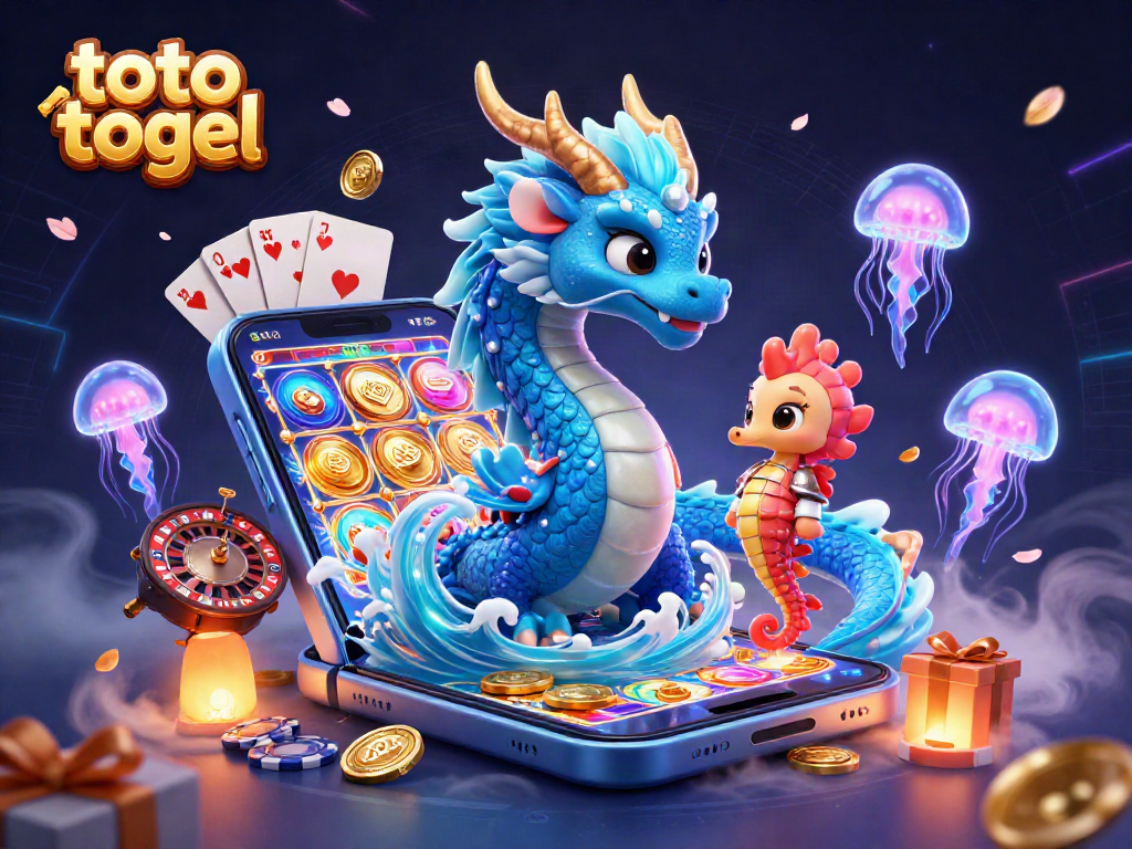 Engage in exhilarating toto togel action with a vibrant illustration featuring a mystical water dragon, seahorse knight, and neon jellyfish.