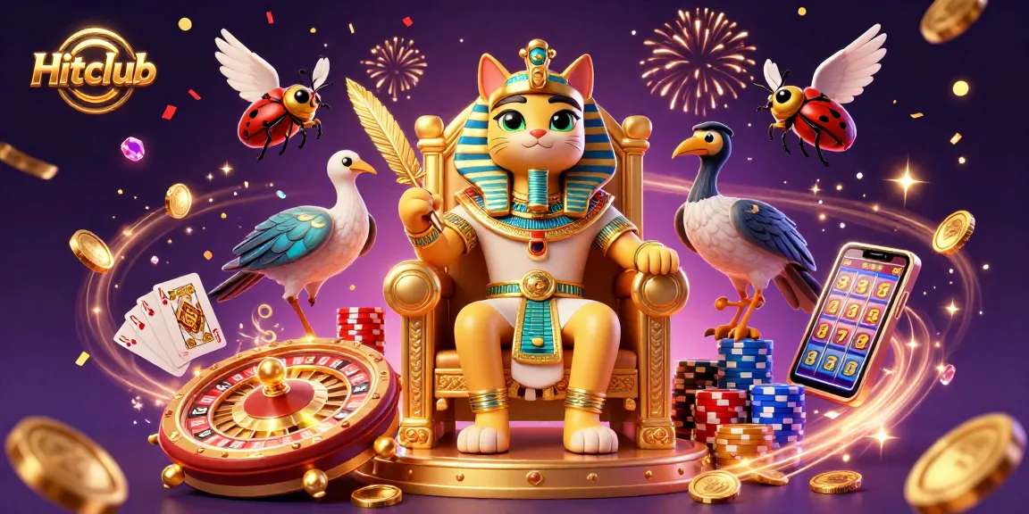 Experience thrilling gaming at Hitclub with a vibrant scene of cartoon characters and casino elements.