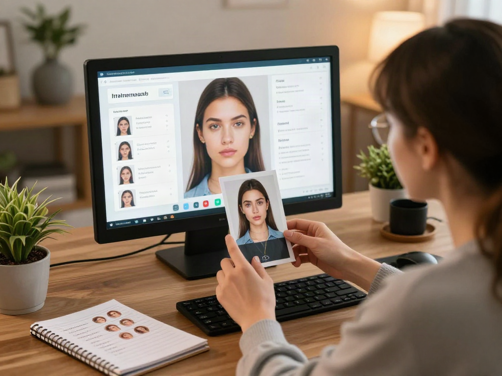 Test attractiveness through AI analysis in a cozy home office setting.