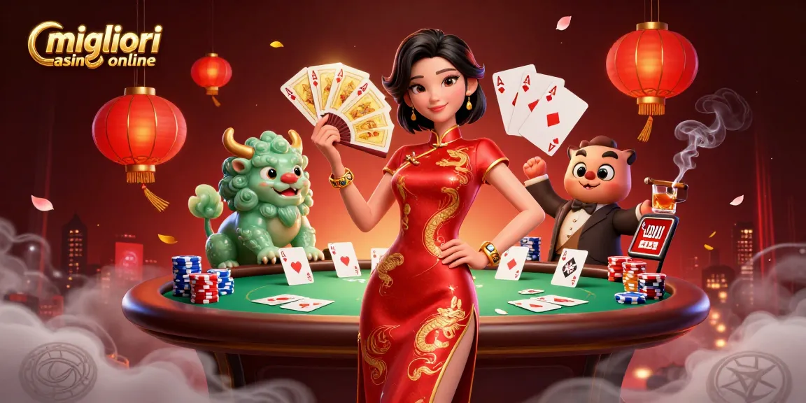 Vivi l'emozione nei migliori casino online con una donna elegante e vivaci elementi di gioco.
