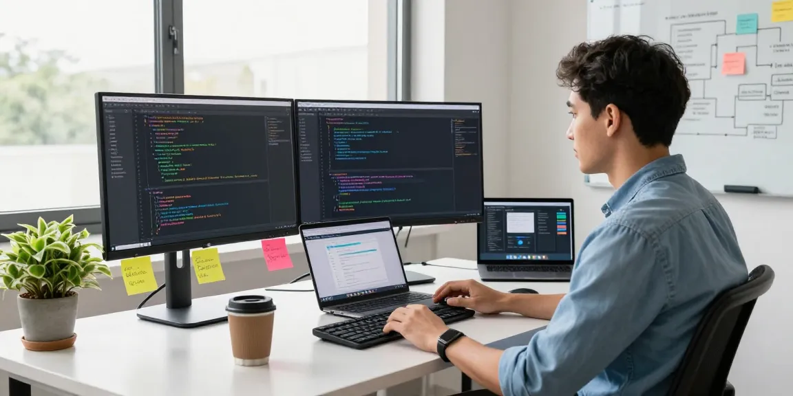 LLG link indexing process in a modern tech workspace with a developer coding.