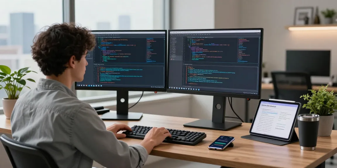 Expert developer at telegraimin.com working on code in a modern tech workspace