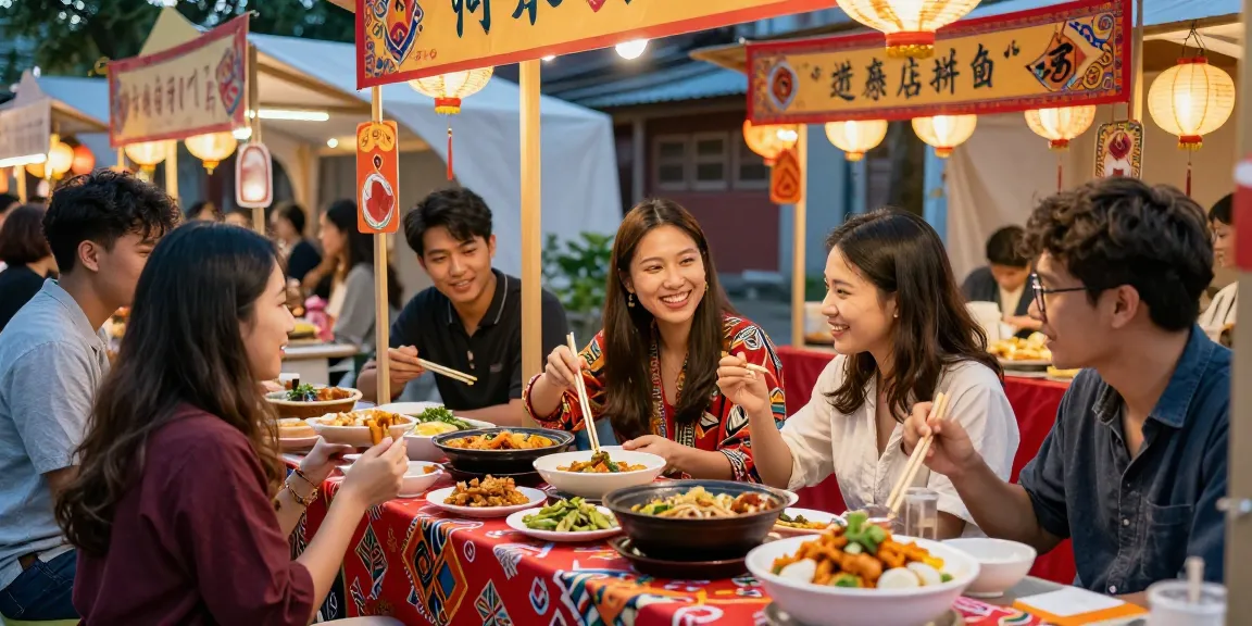 Explore diverse Asian cultures and flavors at https://hanadultalk.com with friends at a vibrant festival.