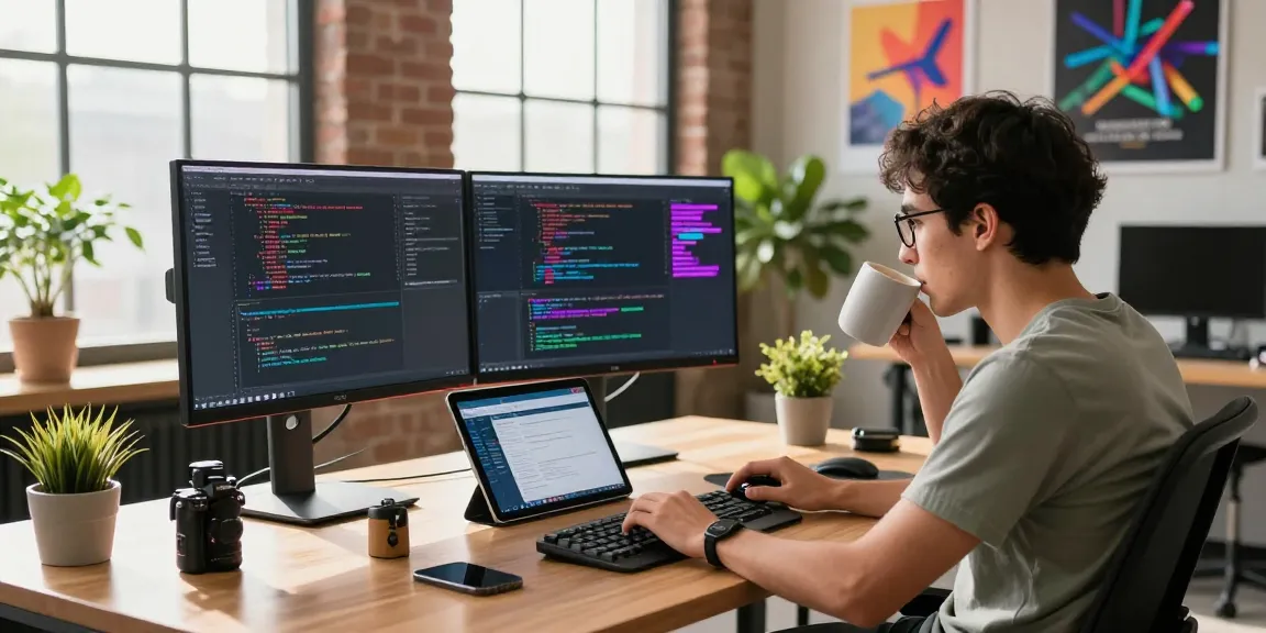 Workspace at teiegramin.com showcasing coding activities, modern tech atmosphere, and vibrant office elements.
