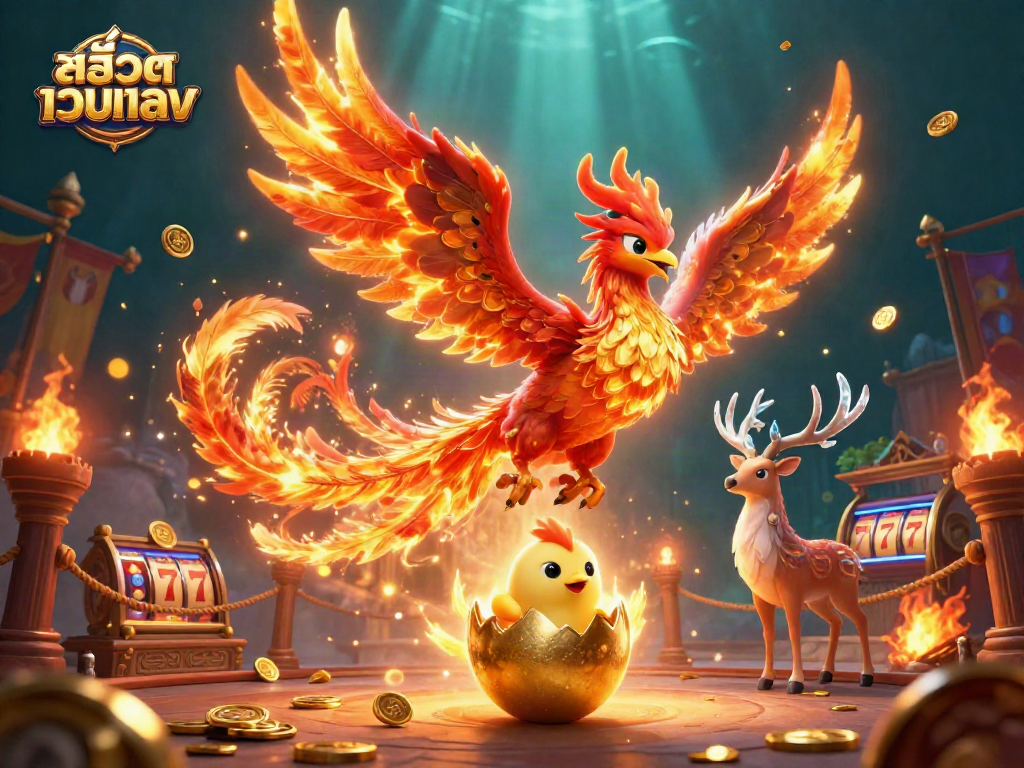 Experience thrilling wins with สล็อตเว็บตรง in an ultra-detailed 3D casino illustration featuring iconic symbols.