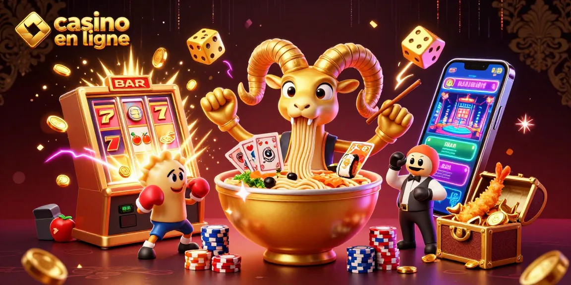 Découvrez des jeux captivants sur un casino en ligne avec une scène dynamique incluant un bol de ramen géant