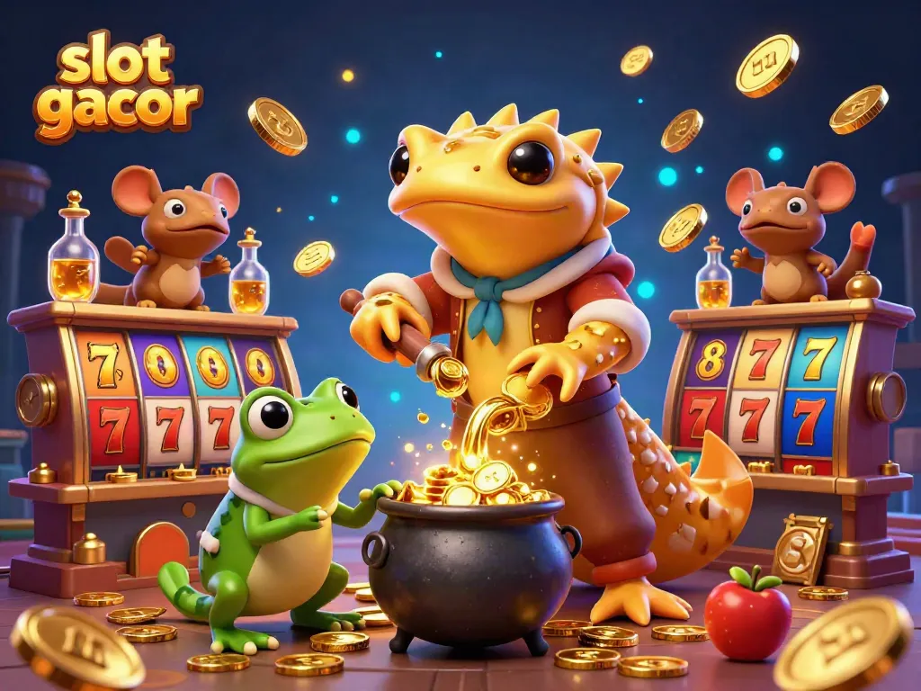 Spin the reels with slot gacor as shimmering gold coins and vibrant jackpots fill the magical scene.