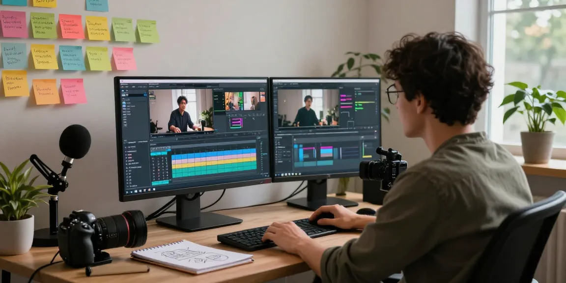 Generating video to prompt insights in a vibrant editing studio with monitors and creative tools.