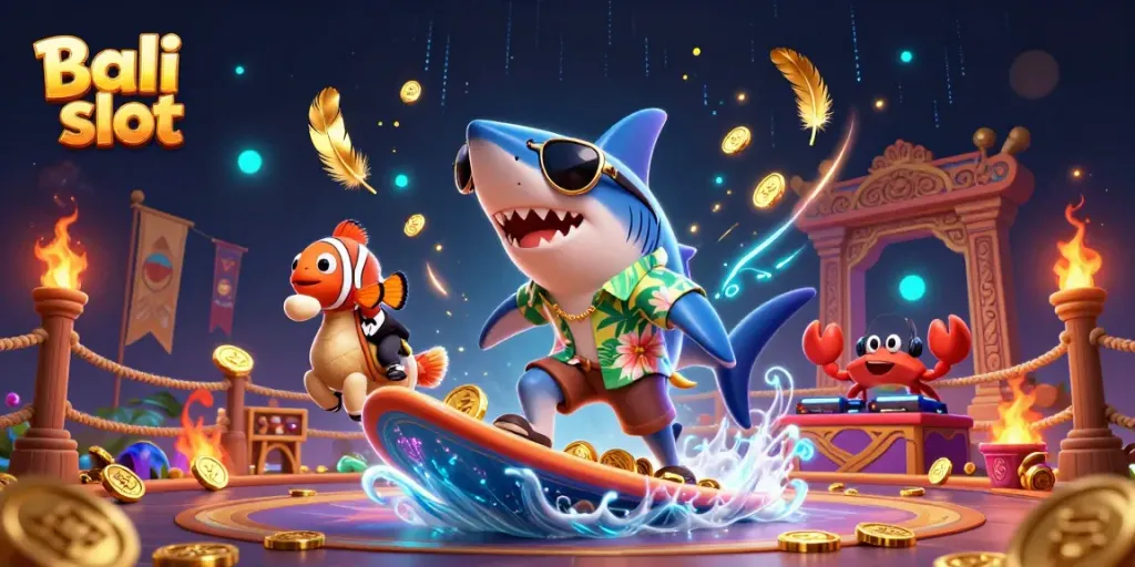 Experience winning thrills in Bali slot with dynamic characters and vibrant gold coins.
